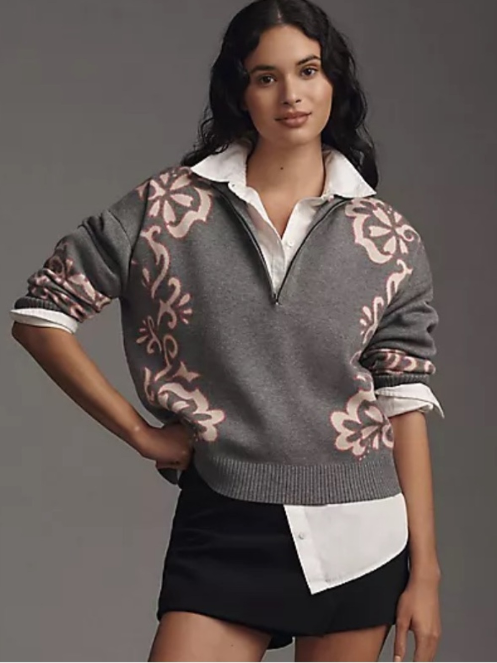 Anthropologie Maeve Montana Mock-Neck Half-Zip Floral Sweater Large